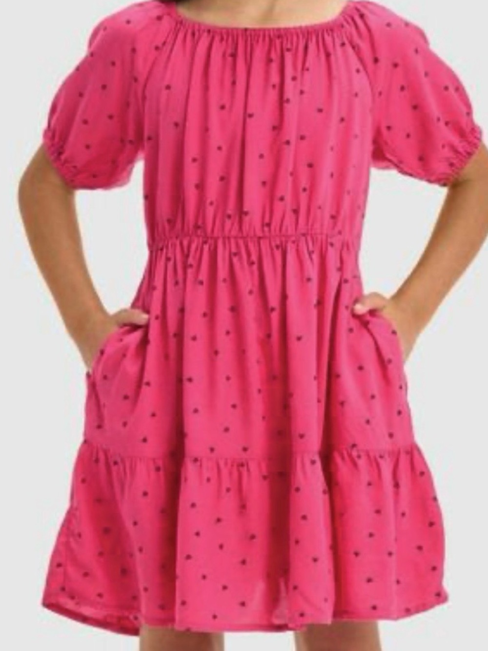 Cat & Jack Girls' Pink Heart-Print Tiered Dress in XS
